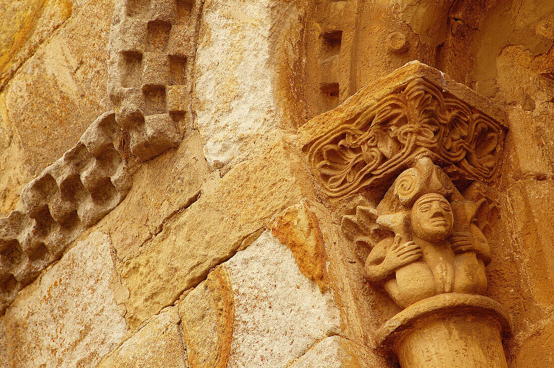 Lust. Romanesque chapiter. Cervatos collegiate church. Cantabria. Spain.
