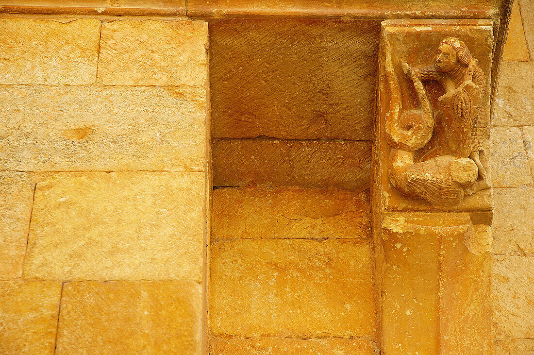 Architectonic detail. Romanesque church. Moarves de Ojeda church. Palencia. Spain.