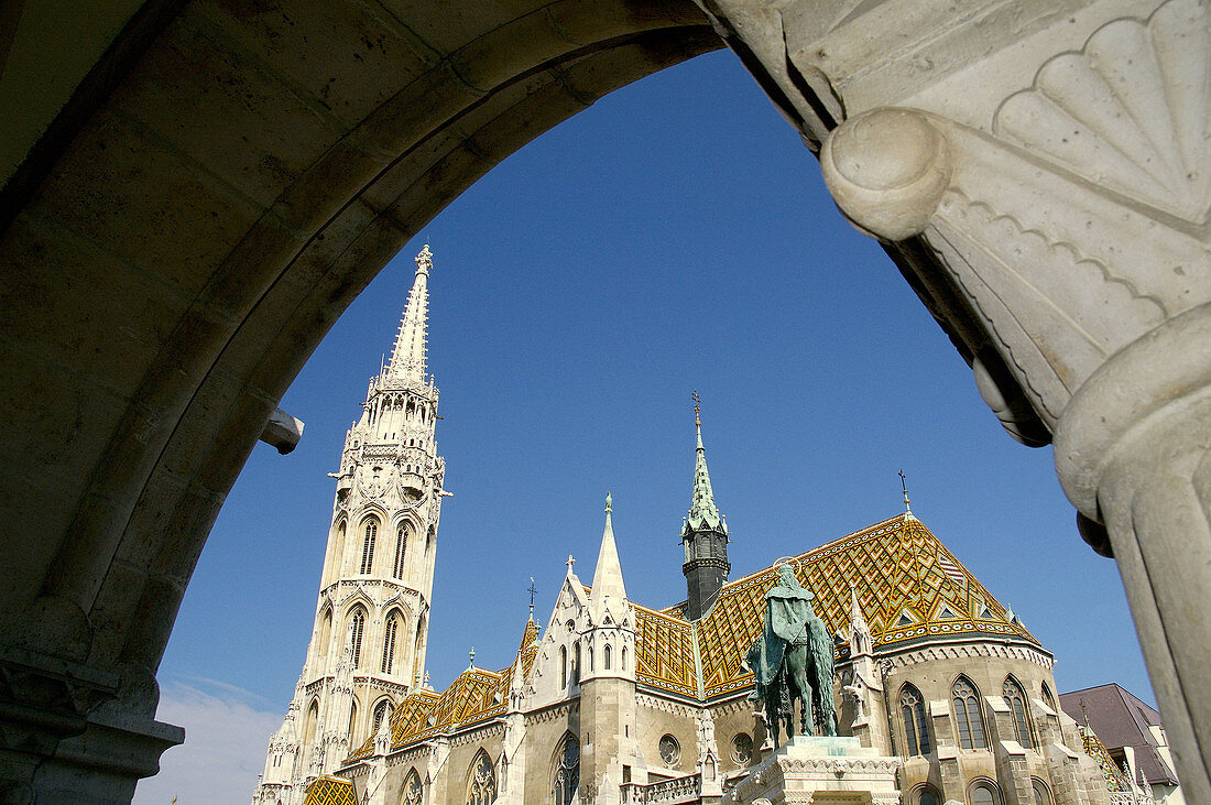Mathias church seen from Fishermens Bastion. Buda. Budapest. Hungary.