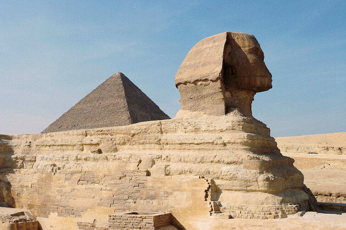Sphinx and Keops Pyramid. Giza. Egypt