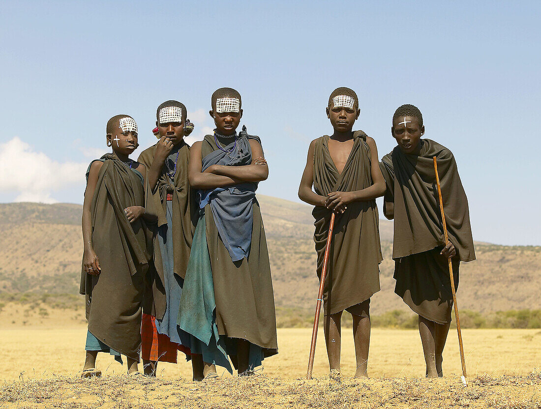 Young Masai boys looking tough. Tanzania.