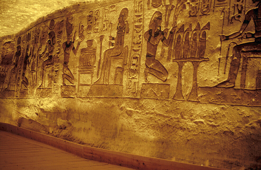Reliefs inside the temple. Abu Simbel. Egypt.