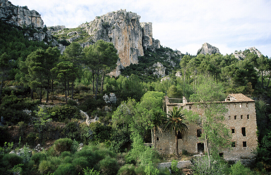 Penya Roja, Brugent river valley. Prades mountains area, Tarragona province. Catalonia, Spain