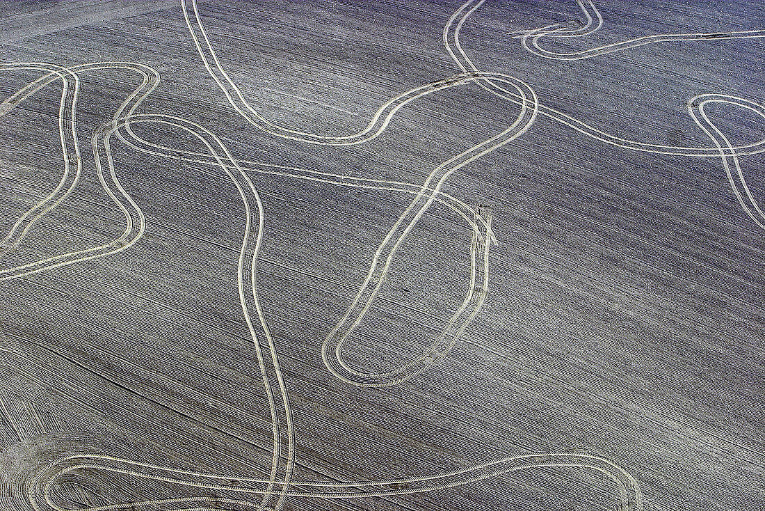 Tractor tracks on field, aerial wiev. Österlen. Skåne. Sweden