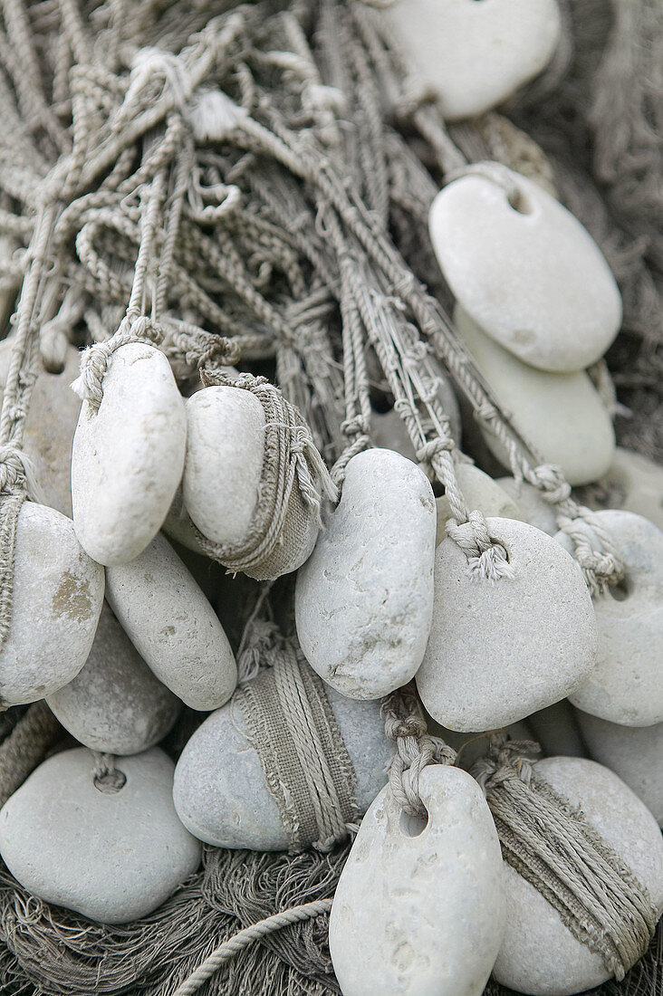 Stones in fishing net, historical type. Gotland. Sweden