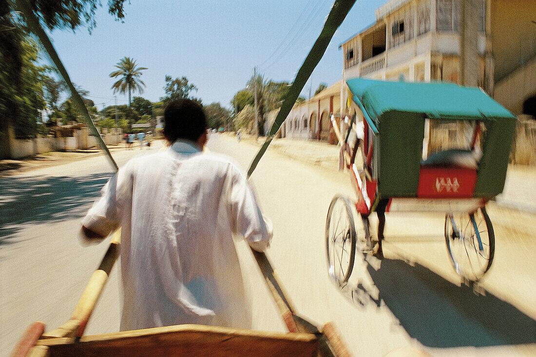 Transport, rickshaw in the city. Toliara. Madagascar