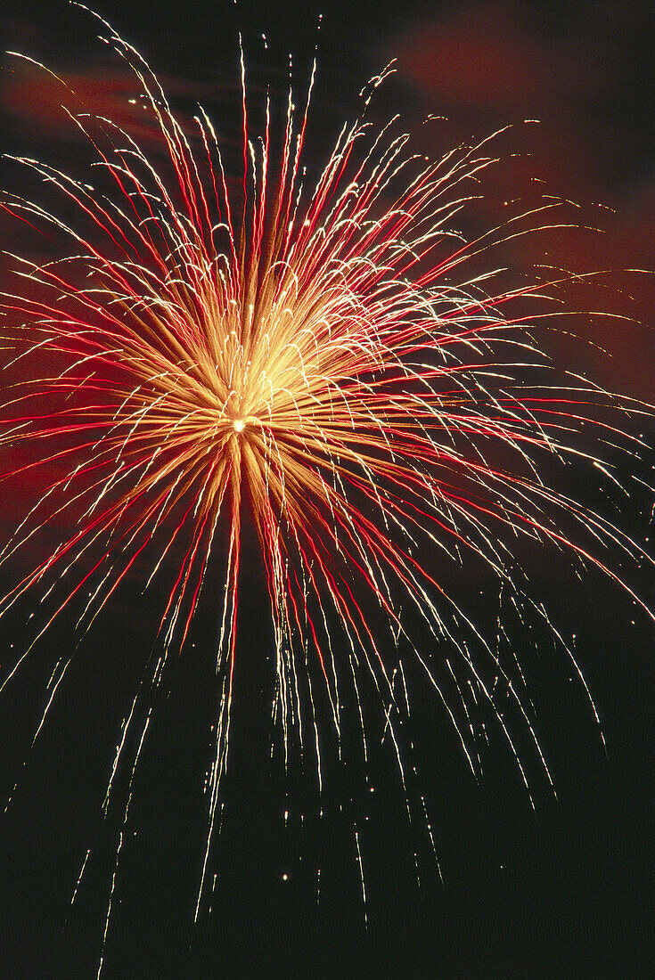 Red, gold and white fireworks. Beauport. Quebec, Canada