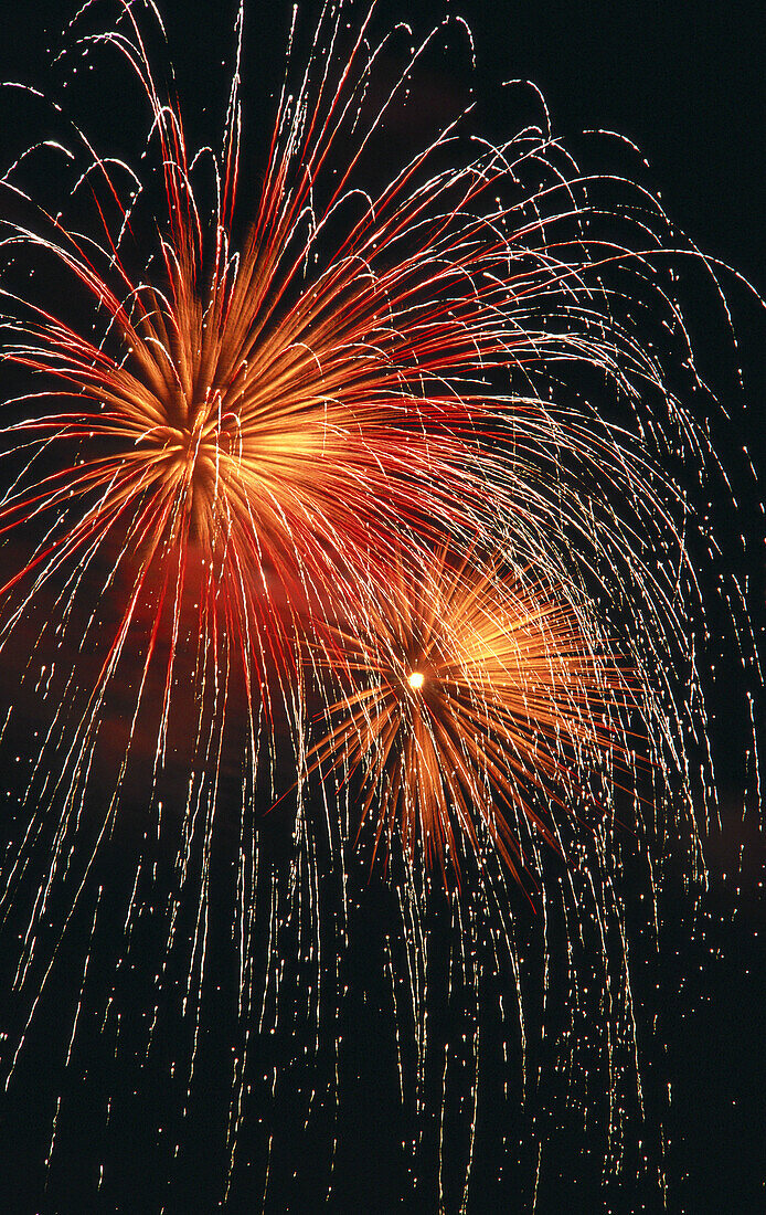 Red, gold and white fireworks. Beauport. Quebec, Canada