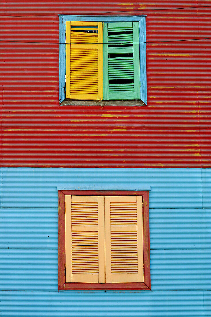 Painted twin window sills, La Boca district. Buenos Aires, Argentina