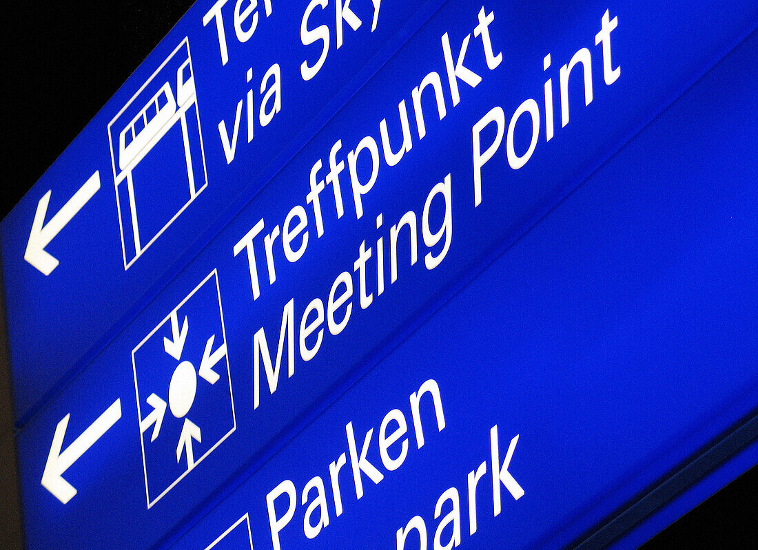 Airport signs in the Francfort Airport, Germany