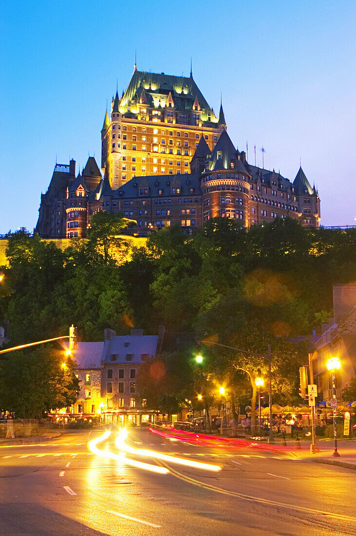 Château Frontenac at dusk.