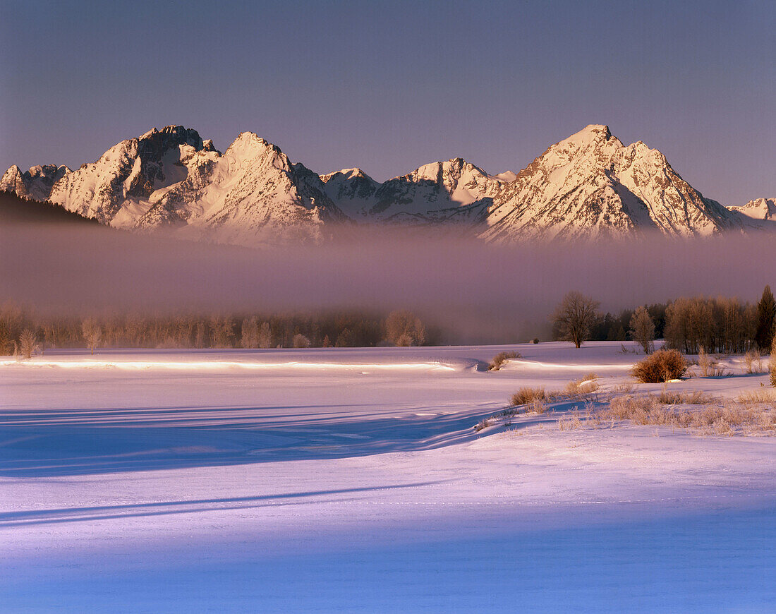 Winter sunrise over the Teton Range. Grand Teton National Park. Wyoming. USA