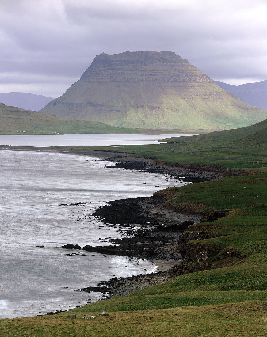 North coast of Snæfellsnes peninsula with Kirkjufell (Church Mountain) in the distance. Iceland