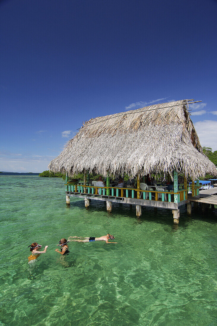 Lobster restaurant at Coral Cay, Bastimentos Nacional Marine Park. Mangroves. Bocas del Toro archipelago. Caribbean sea. Panama