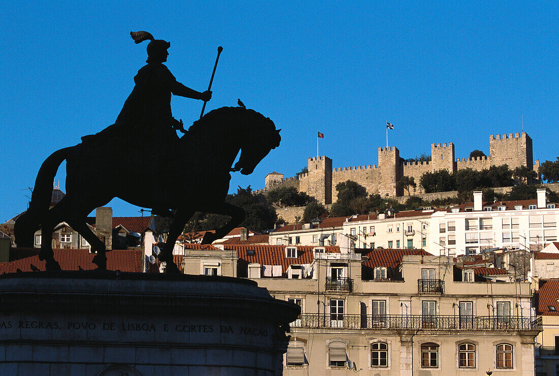 Da Figueira Square and St. George castle. Lisbon. Portugal