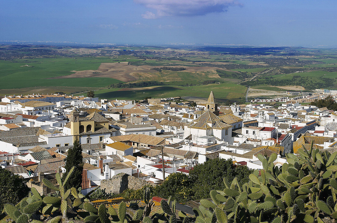 Medina Sidonia with convent of San Cristóbal on the left and convent of Jesus, Mary and Joseph on the right. Cádiz province, Andalusia, Spain