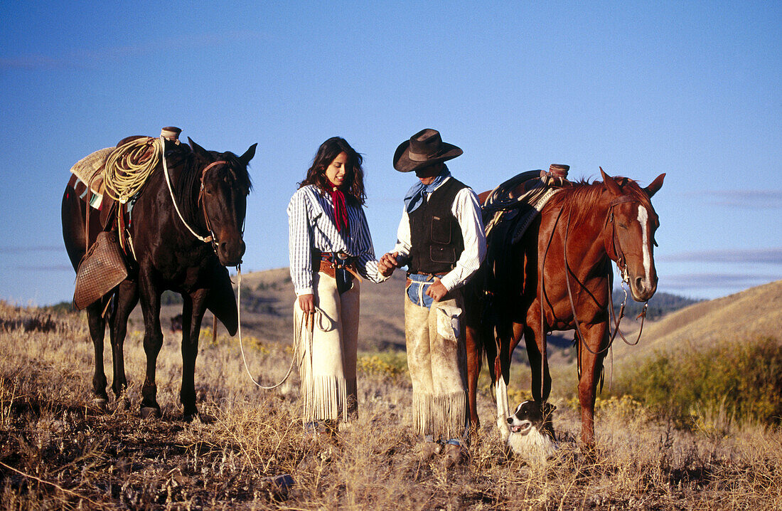 Cowboy and cowgirl. Ponderosa Ranch. Seneca. Oregon . USA