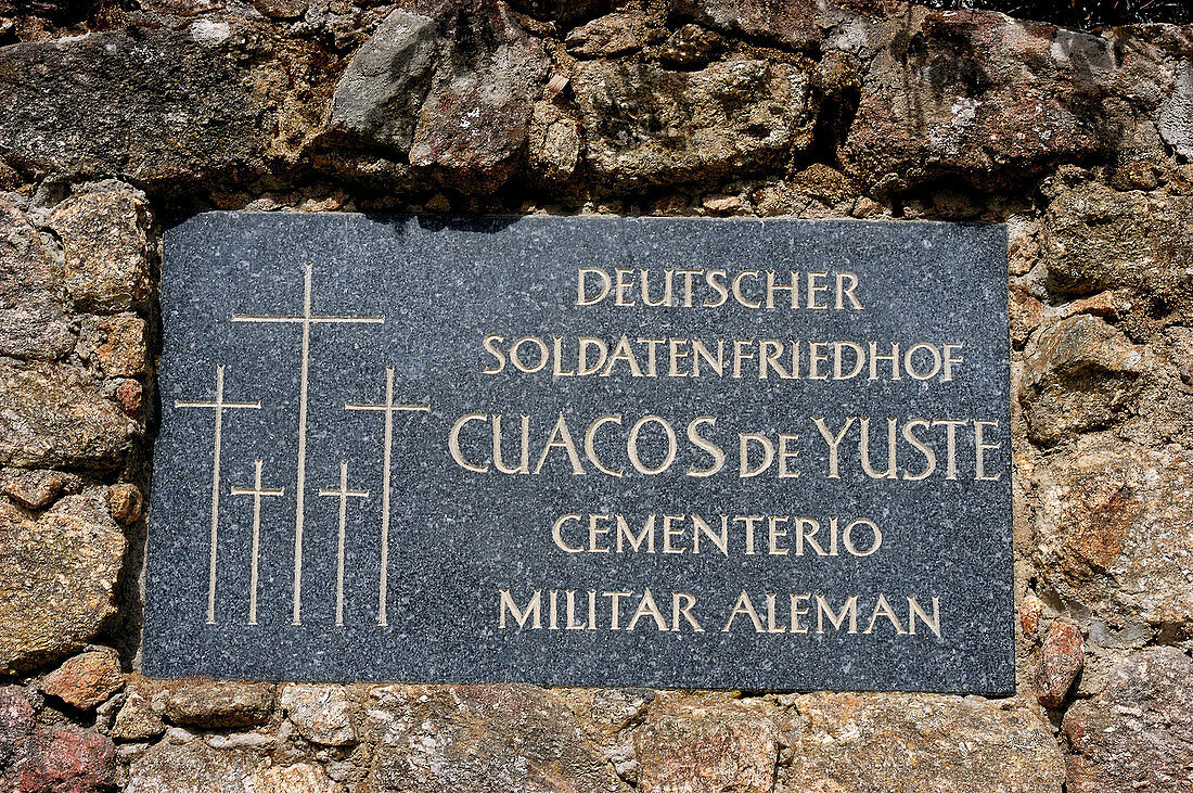 German cemetery sign in Yuste monastery, Cuacos de Yuste. Cáceres province, Extremadura, Spain