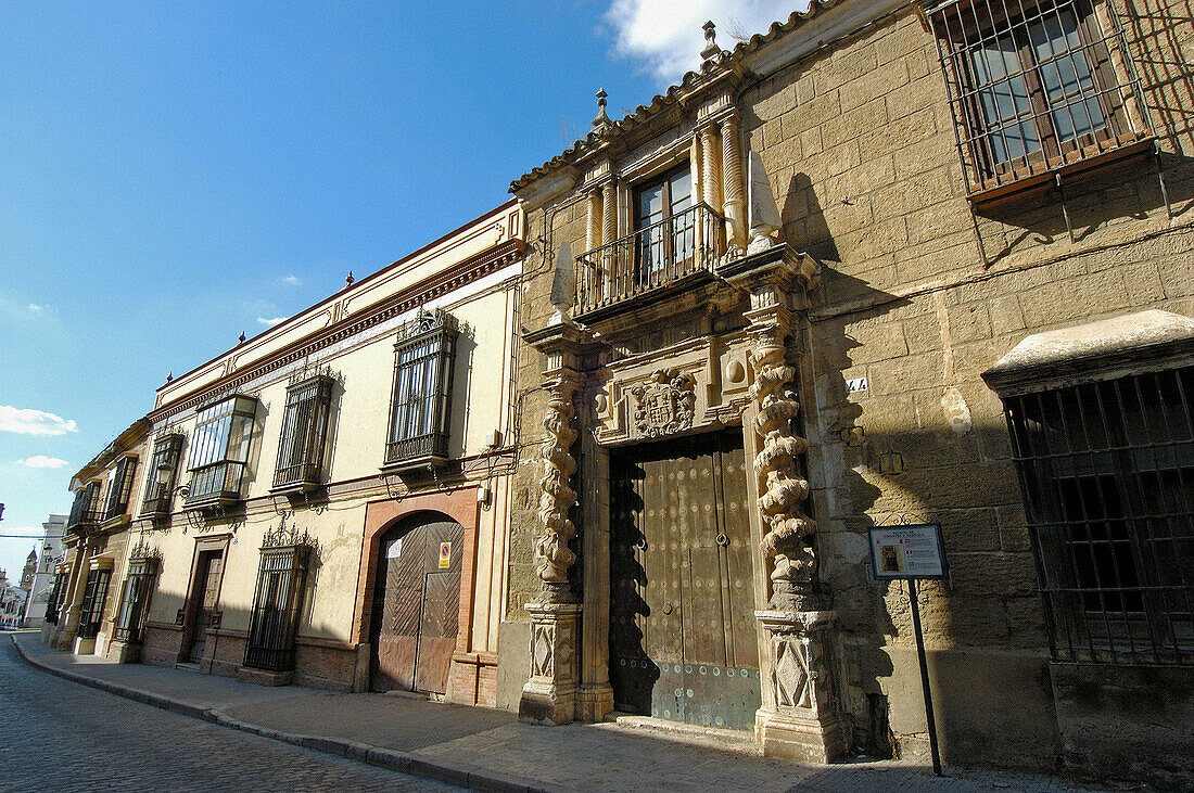 Palacio de Govantes y Herdara main façade (c.1737) with wreathed columns, Osuna. Sevilla province, Andalusia, Spain