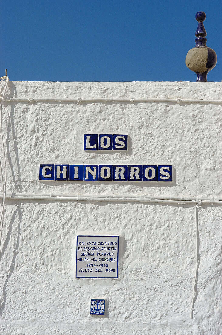 Tiles. Fishermens house façade in Isleta del Moro. Cabo de Gata-Nijar Natural Park. Almeria. Andalucia. Spain.