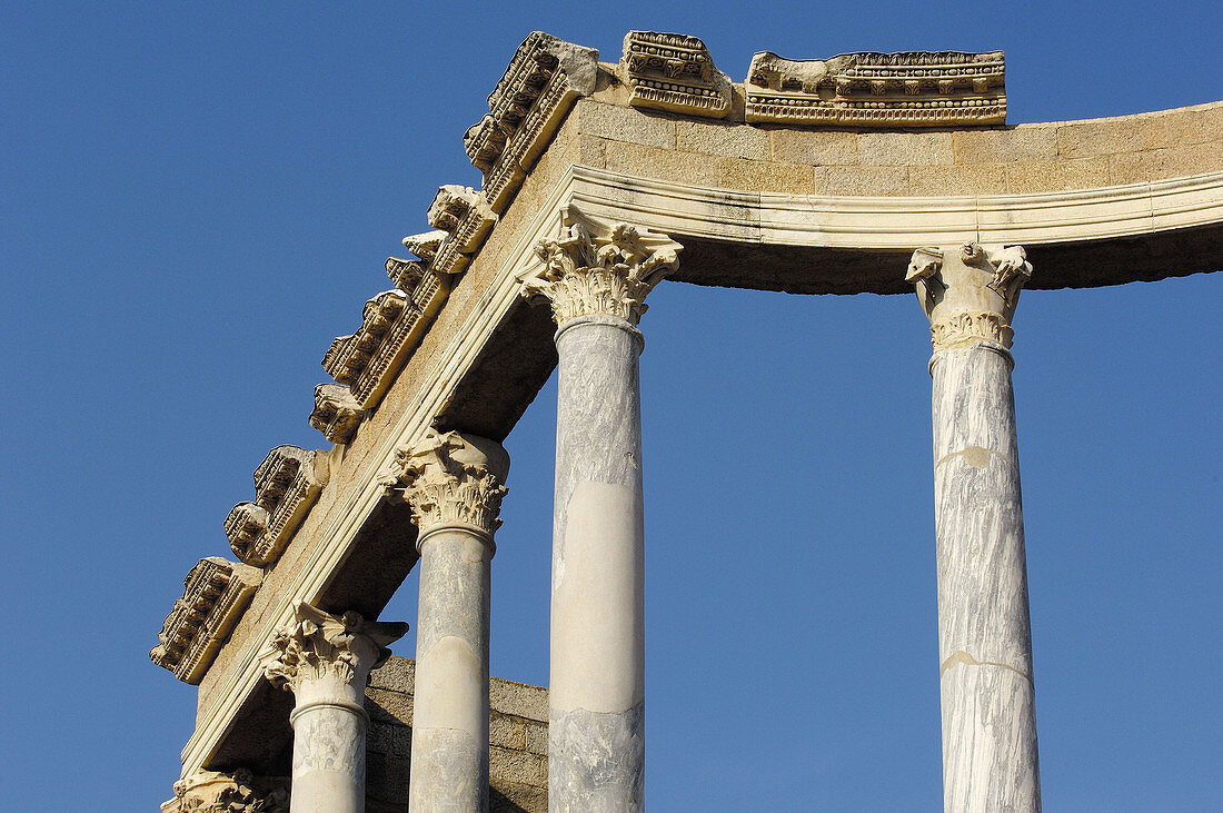 Ruins, Roman theatre of the old city Emerita Augusta, Mérida. Badajoz province, Extremadura, Spain