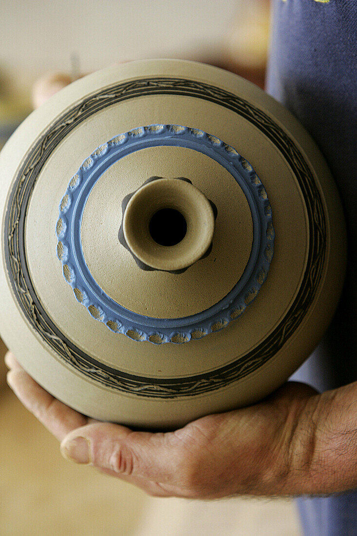 Galician traditional pottery in a workshop. Buño. La Coruña province, Galicia, Spain