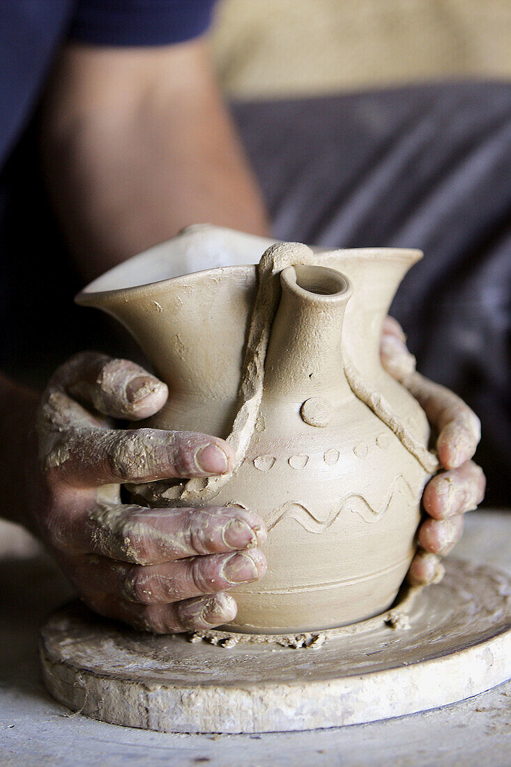 Galician traditional pottery in a workshop. Gundivó. Lugo province, Galicia, Spain