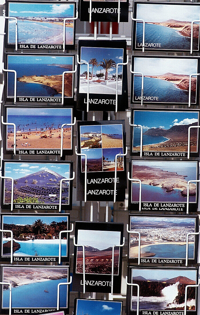 Postcards for sale in Lanzarote. Canary Islands. Spain
