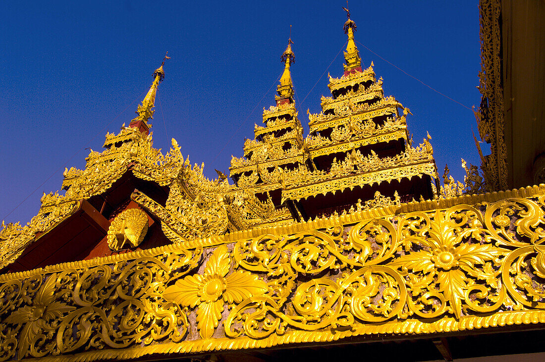 Shwedagon Pagoda exterior architecture and gilding, Yangon, Myanmar (Burma)