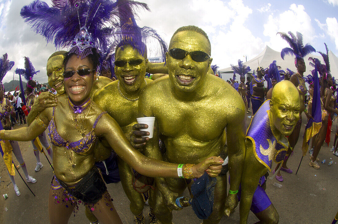 People wearing ornate Carnival costumes, Trinidad Carnival, Queens Park Savannah, Island of Trinidad, Republic of Trinidad and Tobago