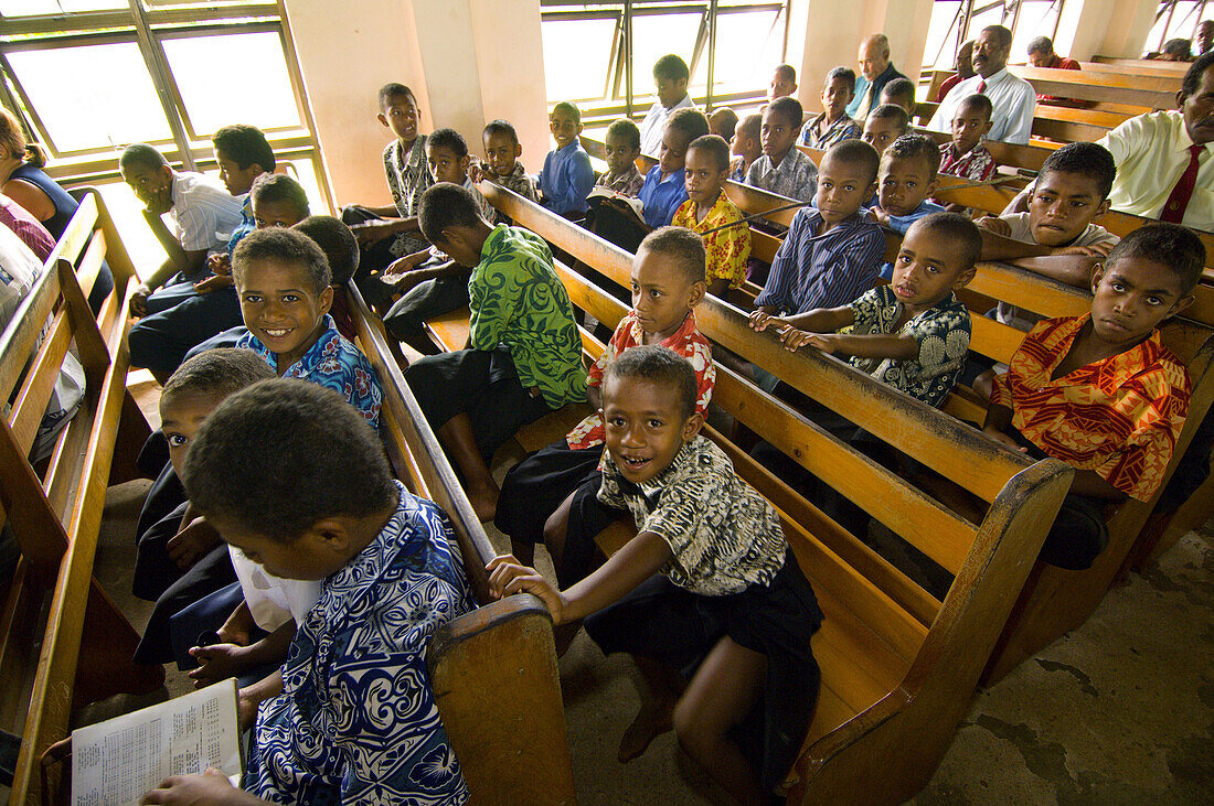 Children at Ekubu Methodist Church, Vatulele Island, Fiji Islands