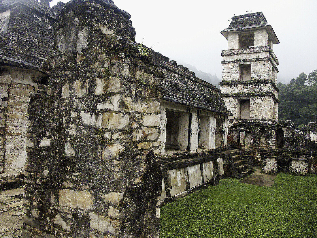 The Palace in Palenque, Maya archeological site (600 - 800 A.D.). Chiapas, Mexico