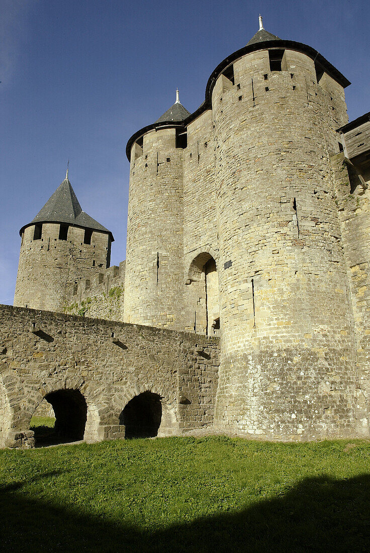 Château Comtal, La Cité Carcassonne medieval fortified town. Aude, Languedoc-Roussillon, France