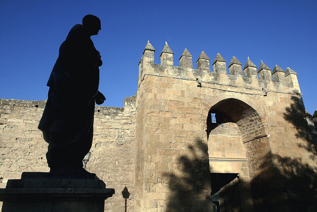 Séneca statue and Almodóvar gate, Córdoba. Andalusia, Spain