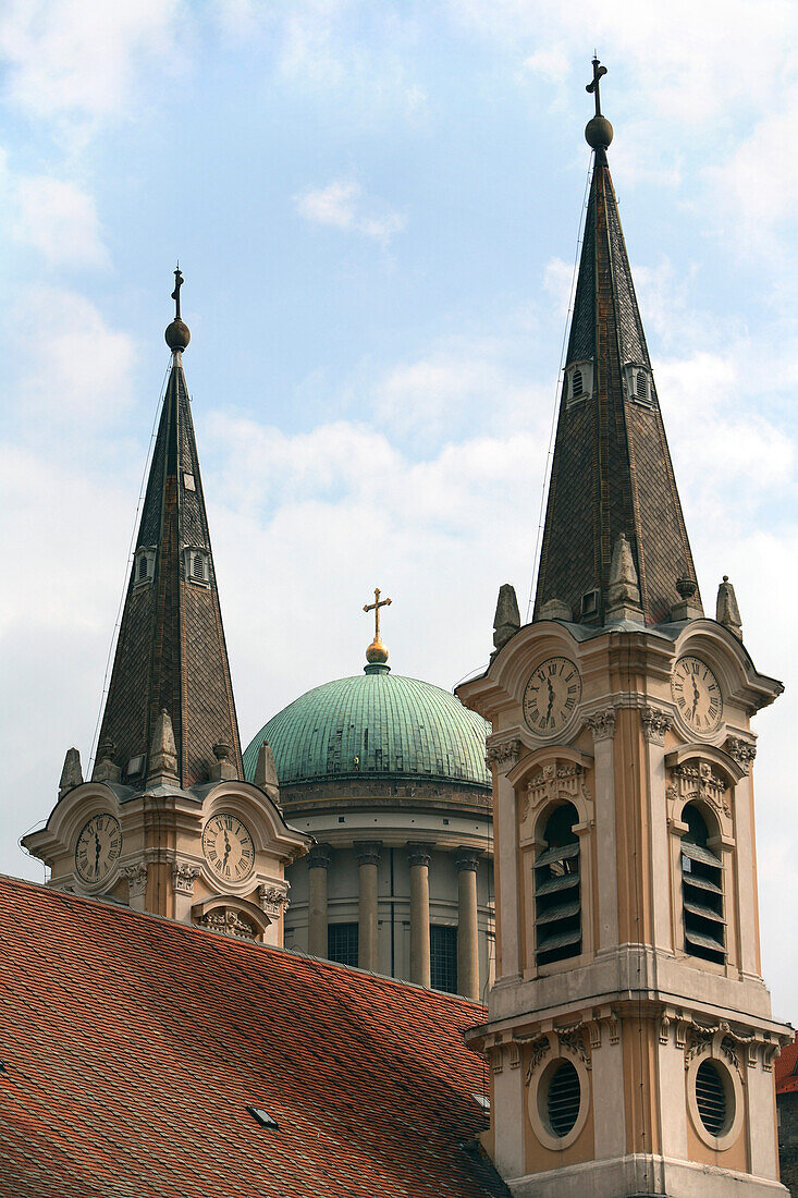 The Esztergom Basilica and Watertown Church steeples, Esztergom, Hungary