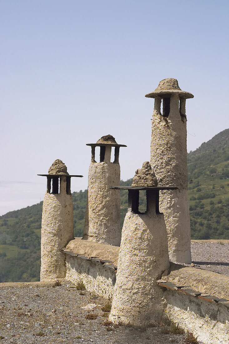 Chimneys, Capileira, Alpujarras. Sierra Nevada, Granada province, Andalusia, Spain