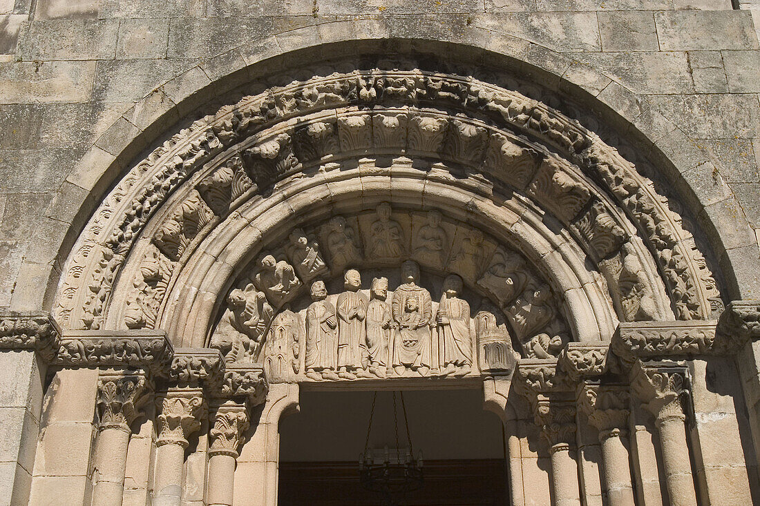 Main front of Santa María del Campo church (12th-14th century), A Coruña. Galicia, Spain