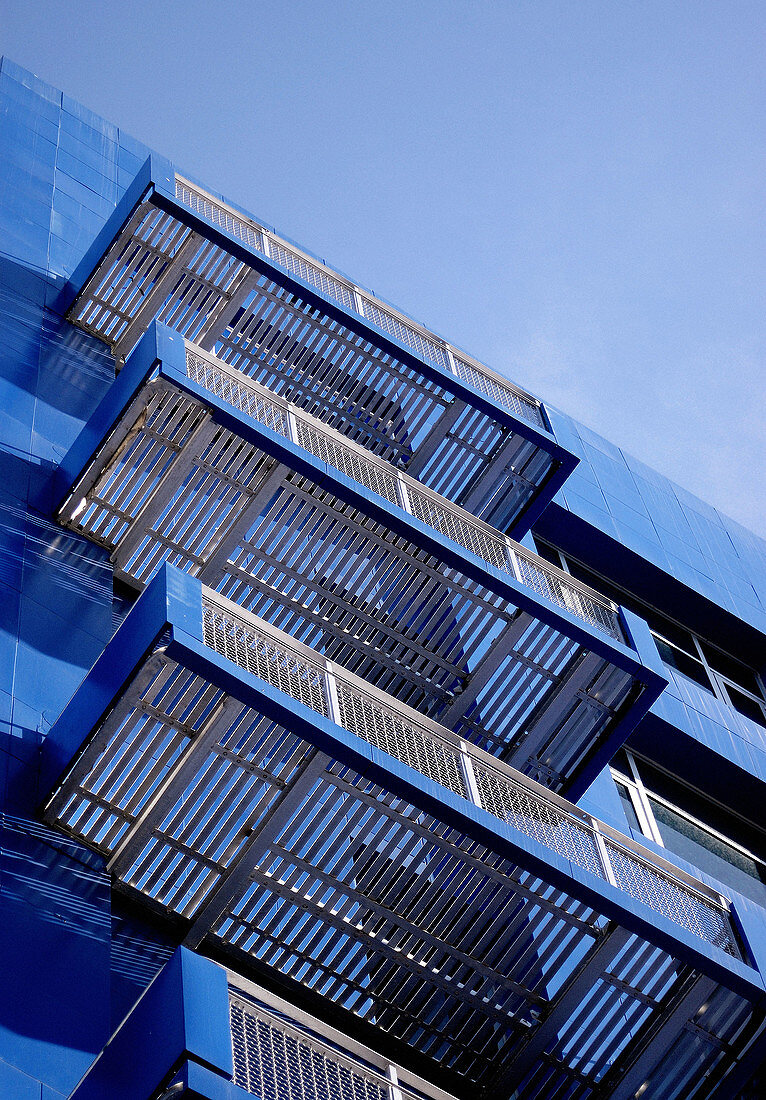 Blue buidling, with blue sky along Market Street, San Francisco. California, USA