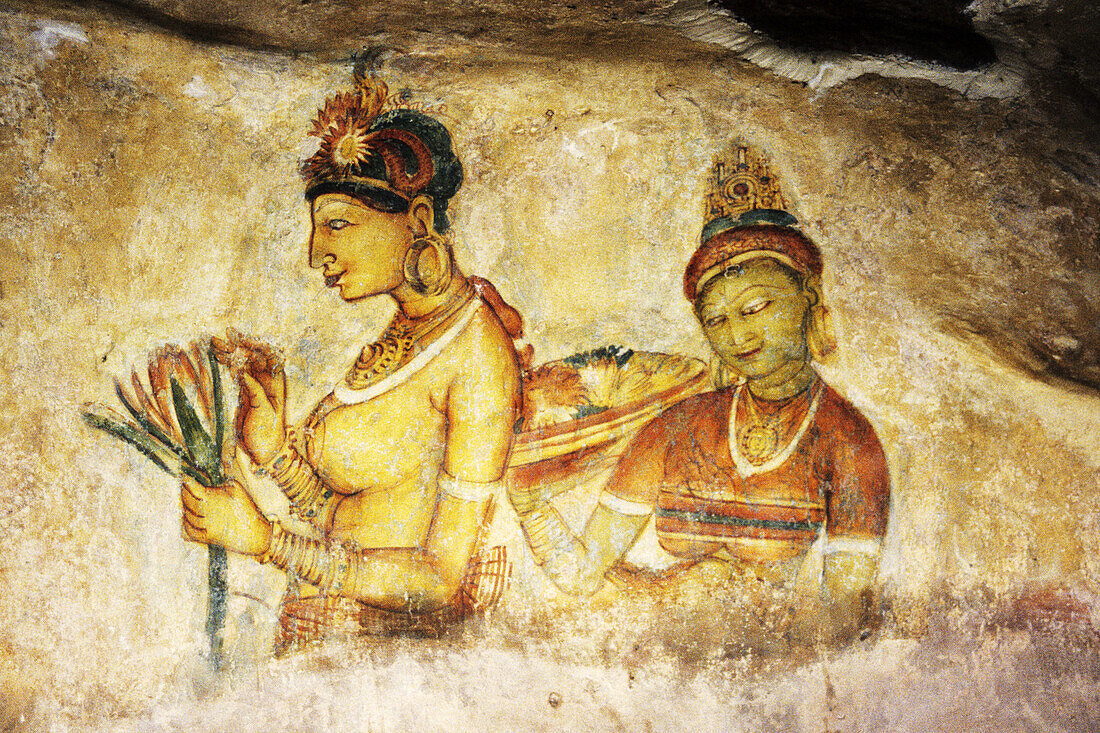 Frescoes the Sigiriya Damsels - Sigiriya Sri Lanka Fresco girls from Sigiriya