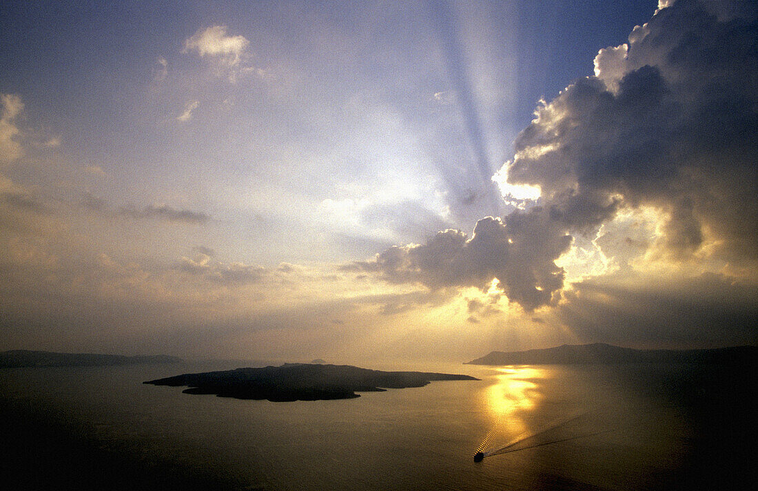 Brilliant Sunset. Caldera. Fira. Santorini Island. Greece