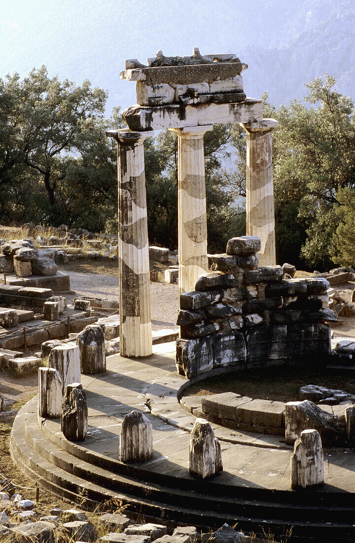 Morning. Tholos. Delphi Temple. Greece