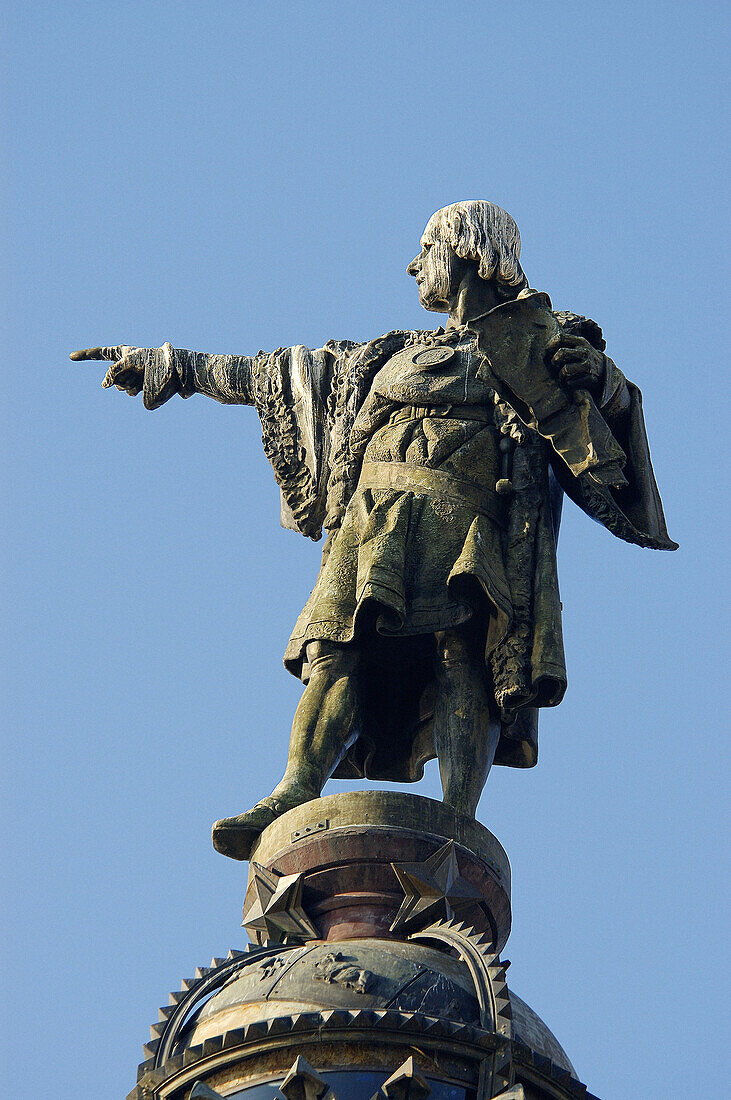 Monument to Columbus at Port Vell, Barcelona. Catalonia, Spain