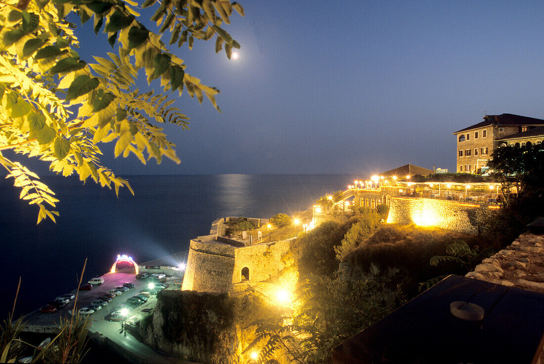 At night in the Old Town of Ulcinj, Montenegro