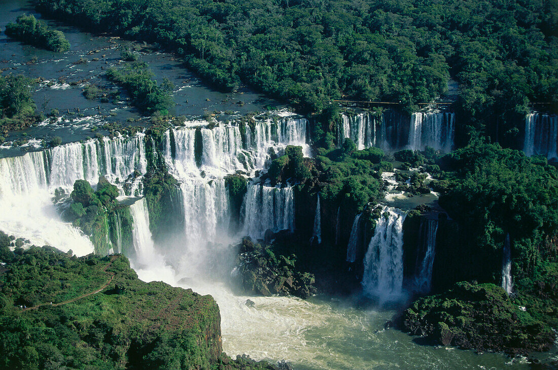 Aerial view of Iguassu falls, borderland of Brazil and Argentina, South America