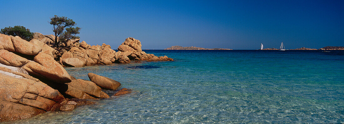 Rocks at beach of Capriccoli, Costa Smeralda, Sardinia, Italy, Europe