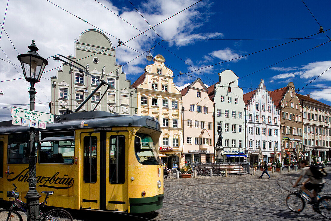 Giebelhäuser am Moritzplatz, Augsburg, Bayern, Deutschland