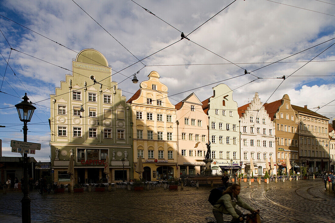 Giebelhäuser am Moritzplatz, Augsburg, Bayern, Deutschland