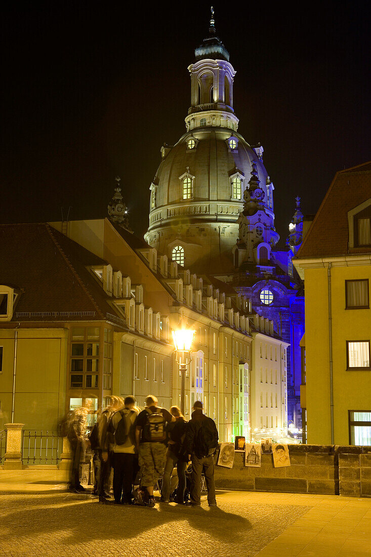 Bruehlsche terrace with the Steinerne Glocke of the Frauenkirche, Church of Our Lady, Dresden, Saxony, Germany, Europe