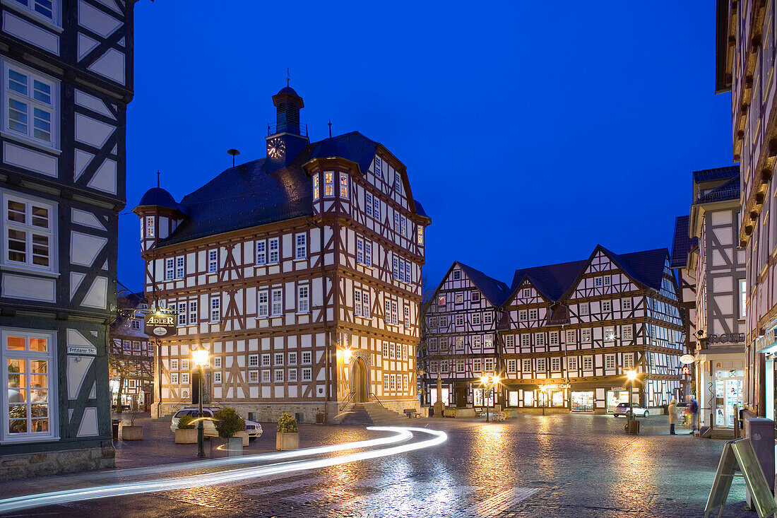 Town hall at night, Melsungen, Hesse, Germany