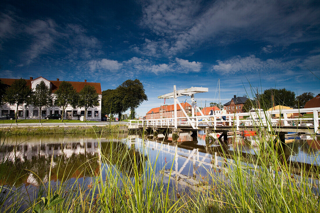 Bridge near harbor, Tonning, Schleswig-Holstein, Germany